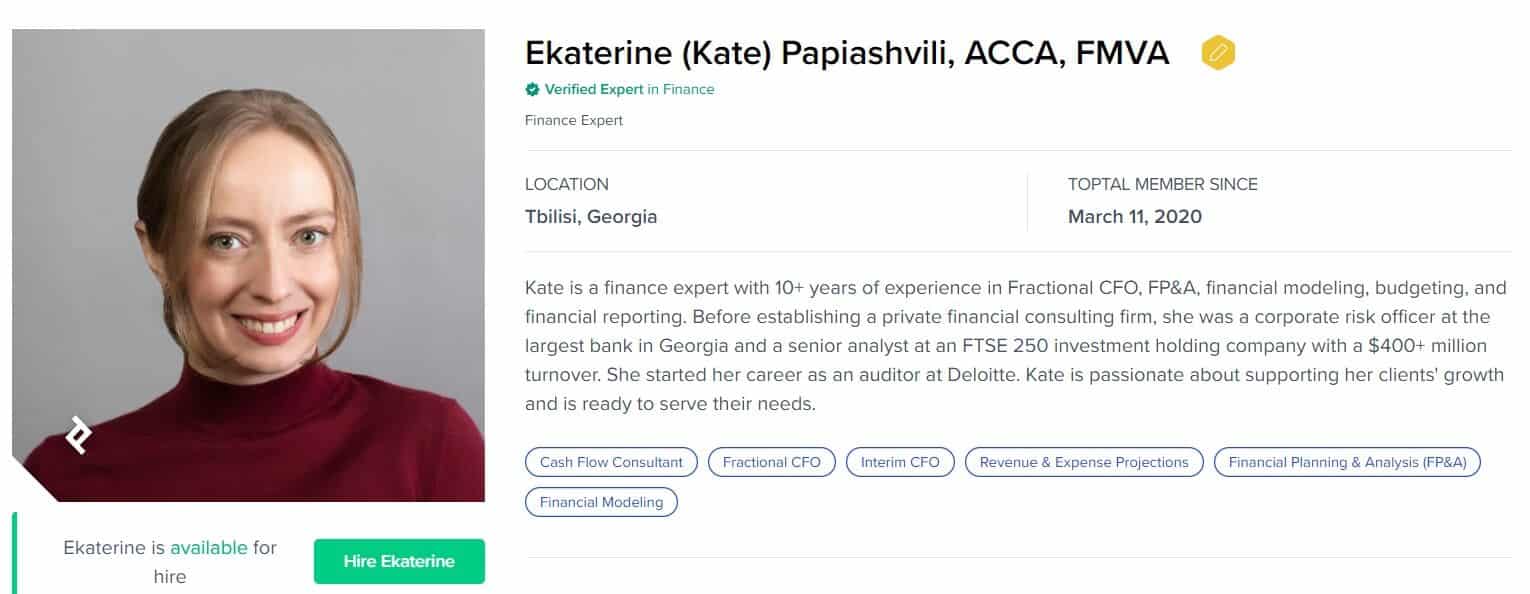 Financial Modeling Consultant-Ekaterine (Kate) Papiashvili, ACCA, FMVA