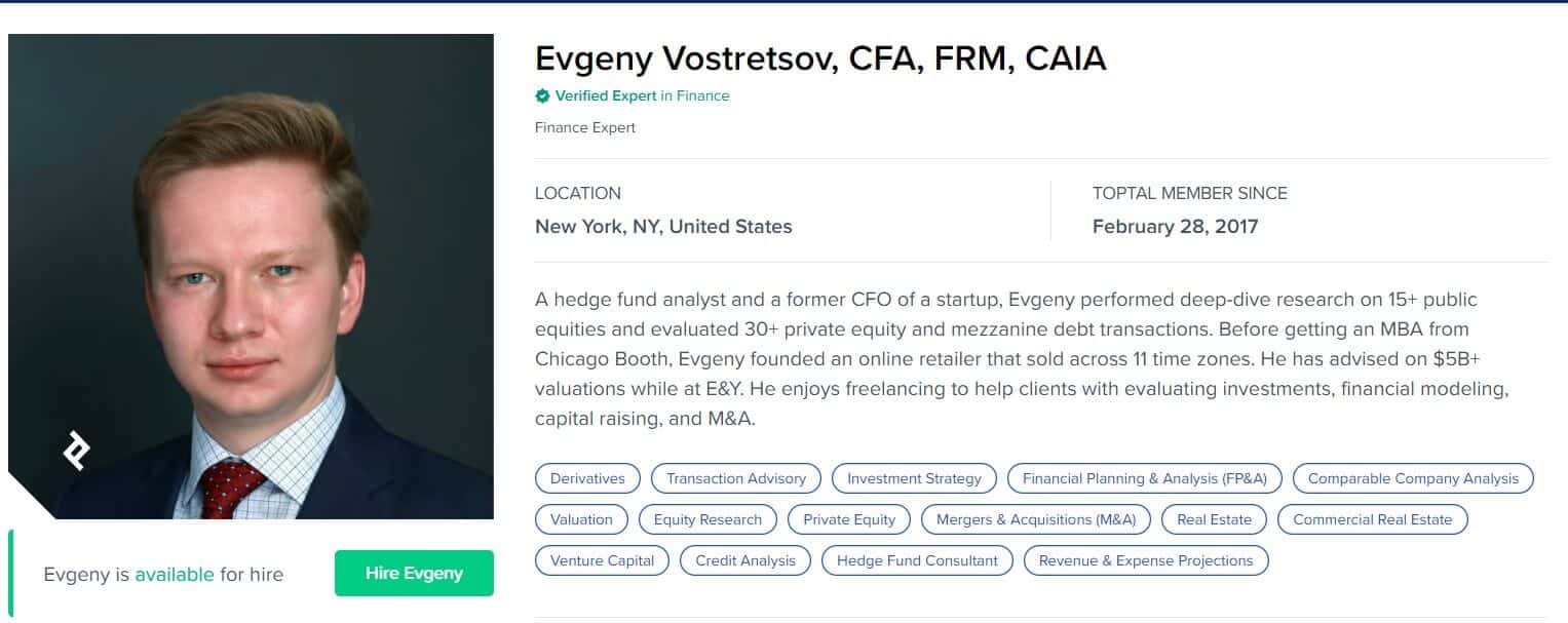 Hedge Fund Consultant - Evgeny Vostretsov, CFA, FRM, CAIA