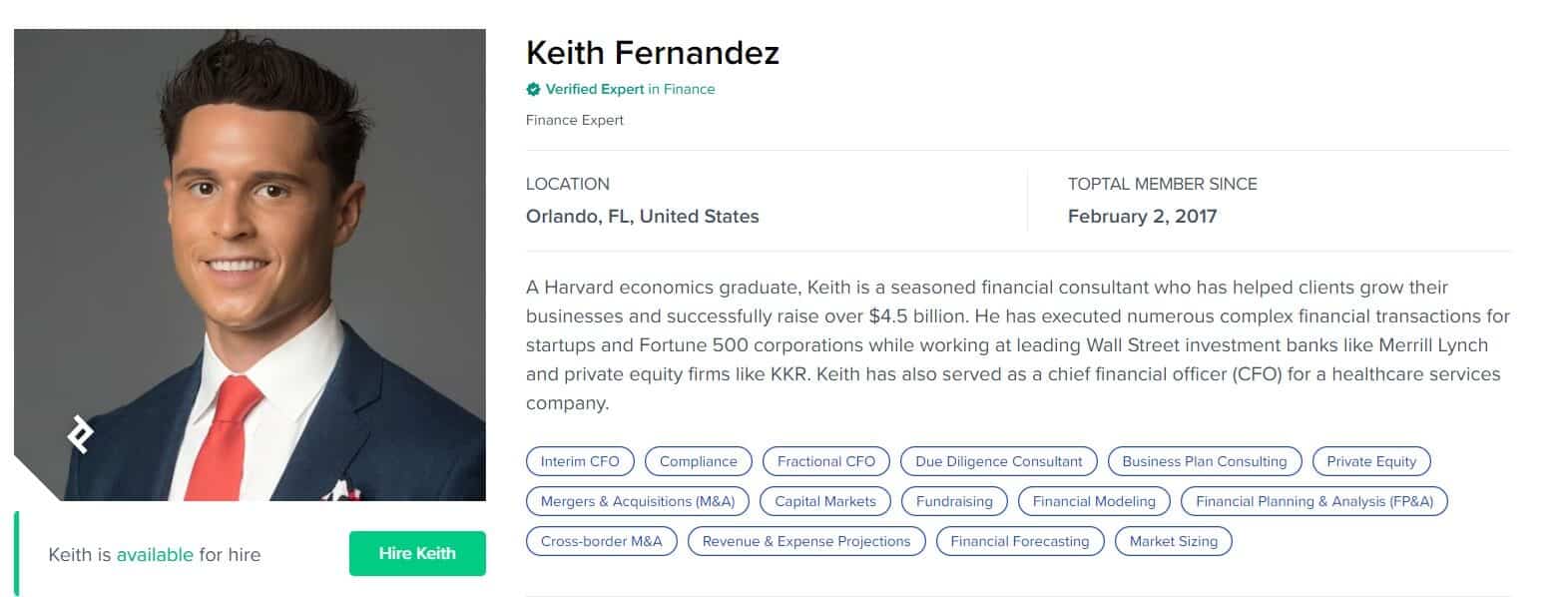 Finance Modeling Consultant - Keith Fernandez